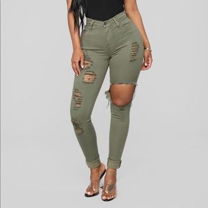 Fashion Nova Distressed Olive Jeans